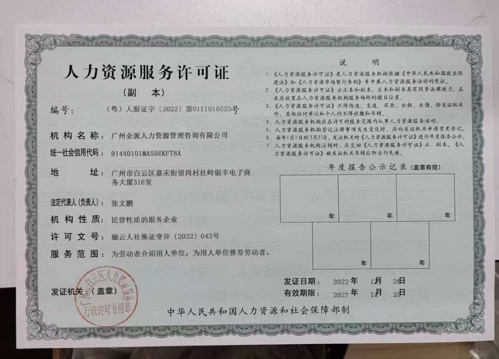 人资资源许可证